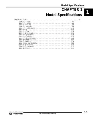 2006-2008 Polaris Classics, Touring, Switchback, IQ, IQ LG, IG Touring, IQ Cruiser, IQ Switchback, Turbo Dragon, Turbo LX, Turbo Switchback, IQ Touring, FS, FST service manual Preview image 3