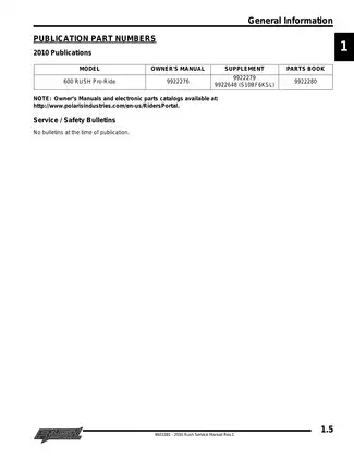 2010 Polaris 600 Rush Pro-Ride snowmobile manual Preview image 5