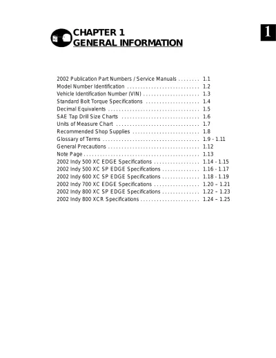 Polaris Indy 500 XC EDGE, 500/600/700/800 XC SP EDGE & 800 XCR, RMK, Classic, Touring, and Sport Snowmobile Service Manual 2002 (P/N 9917367)