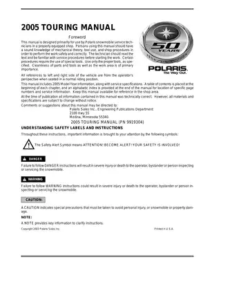 Comprehensive Service Manual for 2005 Polaris Snowmobile Models Preview image 2