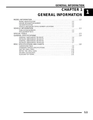 2009 Polaris Ranger 700 XP HD 4x4 PDF manual Preview image 1