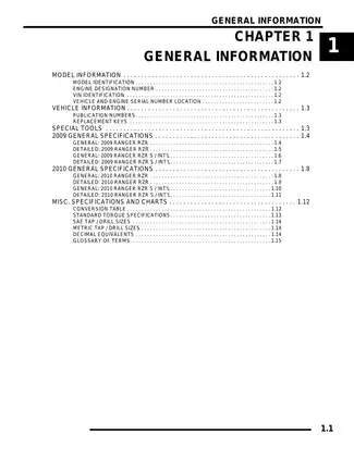 2009-2010 Polaris Ranger RZR S 800 UTV service manual Preview image 1