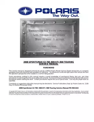 2008 Polaris Sportsman X2 700/800 EFI Service Manual - Essential Guide for Professionals
