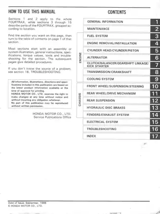 1986-1989 Honda TRX 250R Fourtrax service manual Preview image 3