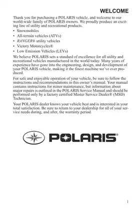 Polaris RANGER RZR XP® 900 / RZR XP® 4 900 Owner’s Manual - Essential Maintenance & Safety Guide for Your Off-Road Adventure Preview image 5