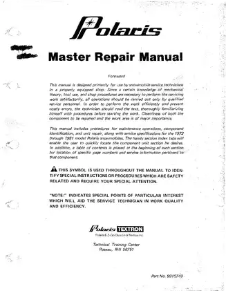 1972-1981 Polaris snowmobile Master repair manual
