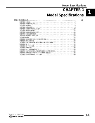 2007-2008 Polaris 600, 700, 800, 144, HO, IQ,  Switchback, RMK, CFI, LX, Touring, Dragon, Shift, snowmobile service manual Preview image 4