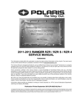 2011-2013 Polaris™ Ranger RZR 800 RZR S 4 UTV service manual Preview image 2