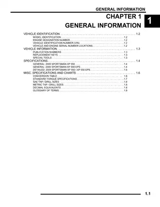 2009-2011 Polaris Sportsman XP 550, XP550 EPS ATV manual Preview image 1