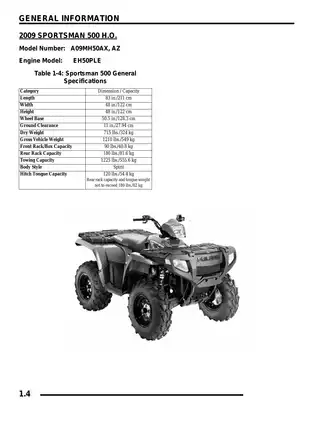 2009 Polaris Sportsman 500 HO, 500 EFI, X2 500 EFI, Touring 500 EFI ATV manual Preview image 4