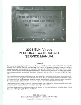 Polaris 2001 SLH & Virage Personal Watercraft Service Manual Preview image 2