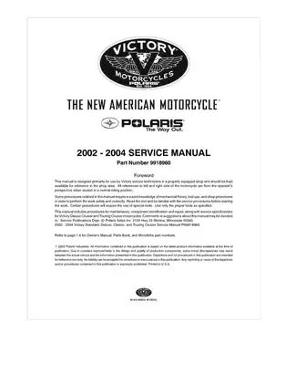 2002-2004 Polaris Victory Standard, Deluxe, Classic / Touring Cruiser service manual Preview image 2