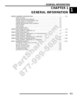 2009 Polaris Sportsman 500 HO, 500 EFI, X2 500 EFI, Touring 500 EFI manual Preview image 1