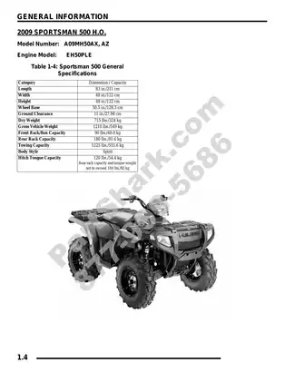 2009 Polaris Sportsman 500 HO, 500 EFI, X2 500 EFI, Touring 500 EFI manual Preview image 4