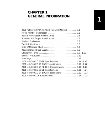 2001 Polaris Indy 500 XC EDGE, 600 XC SP/EDGE X, 700 XC EDGE, 800 XC SP EDGE, and 800 XCR Snowmobile Service Manual (P/N 9916689)