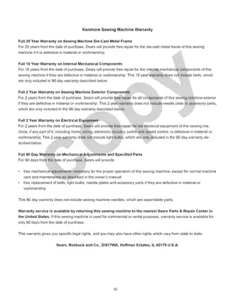 Kenmore Sewing Machine Owner's Manual & Service Guide (Model 385.19110) Preview image 5