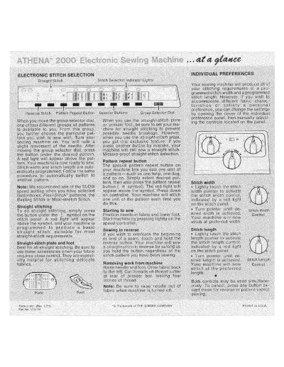 Preview: Singer ATHENA 2000 Sewing Machine Service Manual (P/N 173122, OEM)