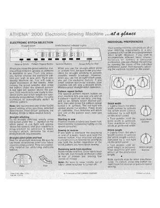 ATHENA 2000 Electronic Sewing Machine Service Manual