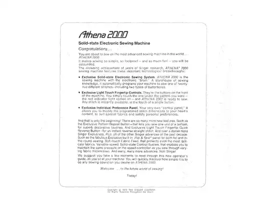 ATHENA 2000 Electronic Sewing Machine Service Manual Preview image 4