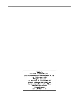 Yamaha YZ250FR Owner’s Service Manual (2002) Preview image 3