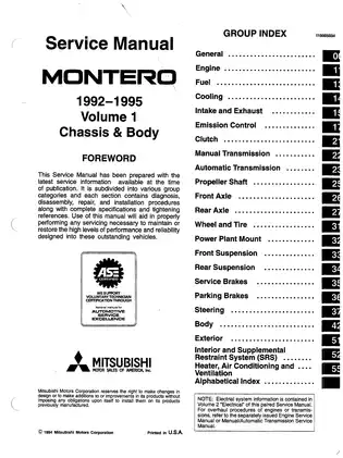 1992-1995 Mitsubishi Montero repair and service manual Preview image 2