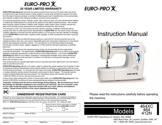 Euro Pro 464XC, 464, 412N instruction manual Preview image 1