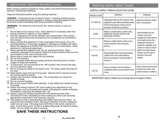 EURO-PRO Sewing Machine User Manual | Comprehensive Guide & Troubleshooting Preview image 2