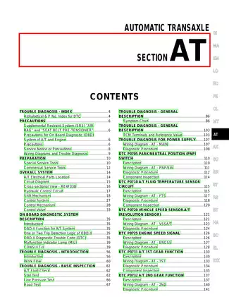 2001 Nissan Sentra XE, SE, GXE Automatic Transaxle Section (AT) manual
