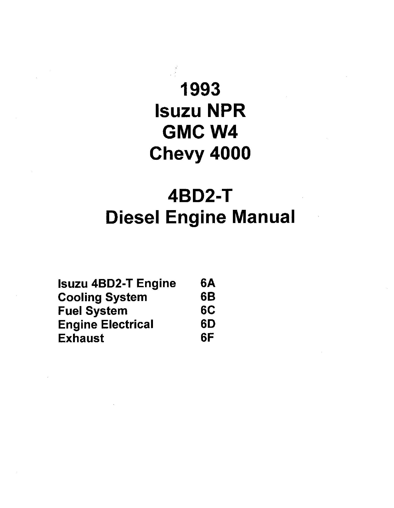 1993 Isuzu NPR GMC W4 Chevy 4000 4BDT2 diesel engine manual Preview image 1