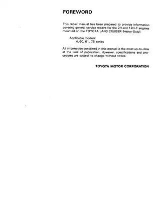 Toyota engine 2H 12H-T 12HT HJ60 HJ61 HJ75 Land Cruiser repair manual