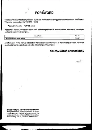 1999-2000 Toyota Hilus HI-LUX KZN165 1KZ-TE 1KZTE turbocharged diesel 3-litre 4-cylinder 1KZ-TE engine repair manual Preview image 2