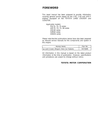 1990 Toyota Land Cruiser Coaster 1PZ, 1HZ, 1HD-T, 1HDT diesel engine repair manual Preview image 2