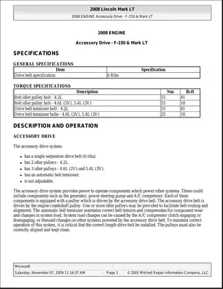 2005-2008 Lincoln Mark LT shop manual Preview image 1