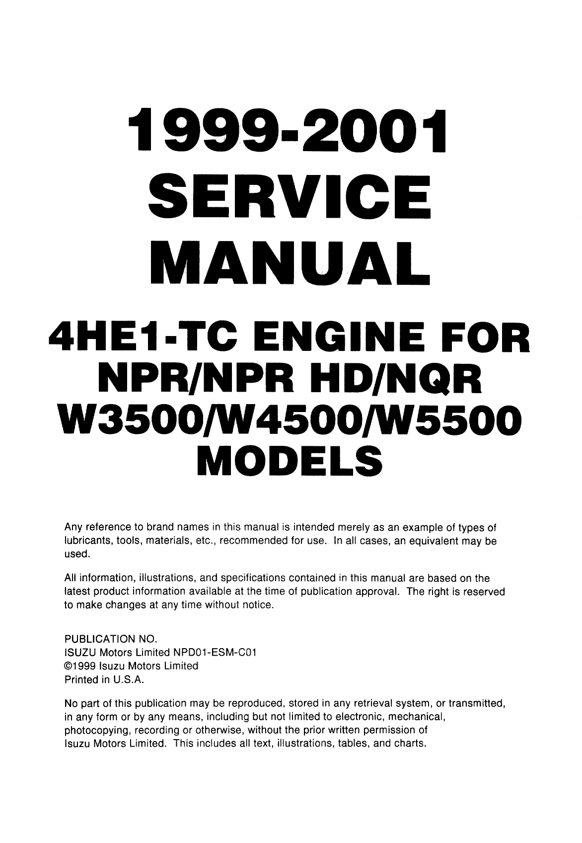 1999-2001 IsuzuCHEVY GMC NPR, HD NQR, W3500, W4500, W5500, 4HE1-TC engine service manual Preview image 4