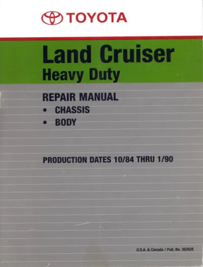 Preview: 1984–1990 Toyota Land Cruiser FJ62, FJ70, FJ73, FJ75, BJ60, BJ70, BJ73, BJ75, HJ60, HJ75 Repair Manual (P/N 36262E)
