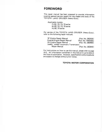 1984-1990 Toyota Land Cruiser FJ62, FJ70, FJ73, FJ75, BJ60, BJ70, BJ73, BJ75, HJ60, HJ75 repair manual Preview image 2