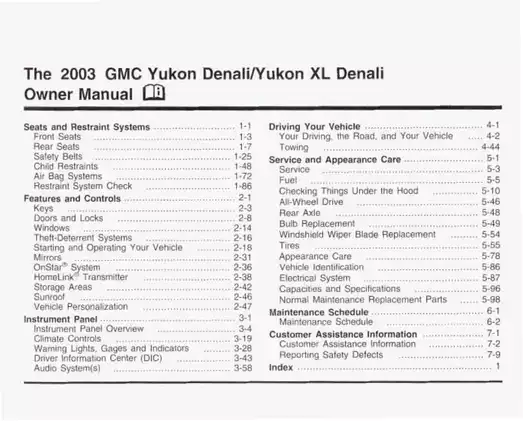 2003 GMC Yukon Denali, Yukon XL Denali owner's manual Preview image 2