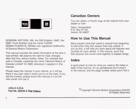 2003 GMC Yukon Denali, Yukon XL Denali owner's manual Preview image 3