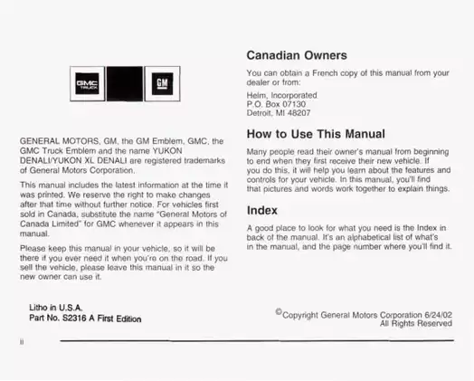 2003 GMC Yukon Denali Owner Manual Preview image 3