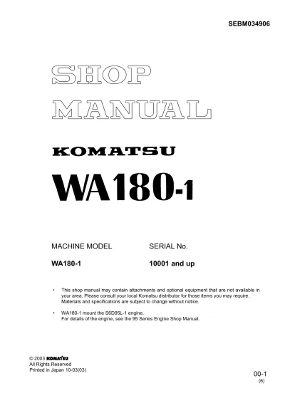 Preview: Komatsu WA180-1 Wheel Loader Shop Manual (P/N SEBM034906)
