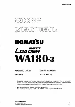 Komatsu WA180-3 wheel loader shop manual Preview image 1