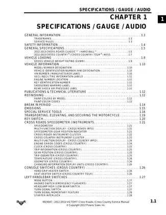 2012-2013 Polaris Victory Cross Roads Classic, Cross Country, Cross Country Tour, Hard-Ball service manual Preview image 2