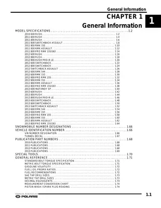 2010-2013 Polaris 600, 800 Rush, Switchback, Assault Pro, RMK manual