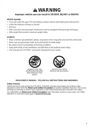Comprehensive 2014 VICTORY Motorcycle Rider's Manual Preview image 3