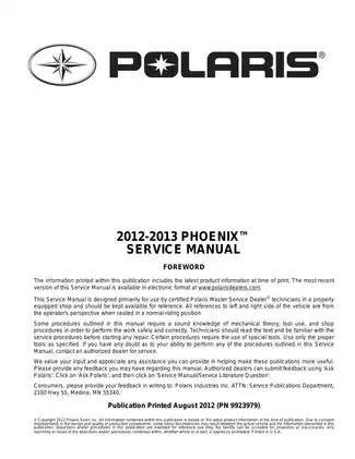 Polaris Phoenix 200 Service Manual (2012-2013)