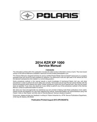 2014 Polaris RZR XP 1000 Service Manual