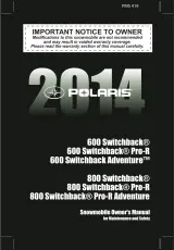 2014 Polaris 600 & 800 Switchback Snowmobile Owner's Manual - Pro-R & Adventure Models (P/N 9924269) – preview page 1