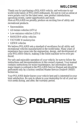 Polaris Switchback Snowmobile Owner's Manual (2014) Preview image 3