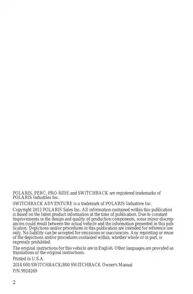 Polaris Switchback Snowmobile Owner's Manual (2014) Preview image 4