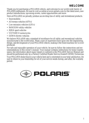 Polaris RANGER XP 900 Owner's Manual and Service Guide Preview image 3